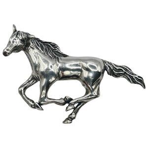 925 Sterling Silver Galloping Horse Brooch/Pin Equestrian Themed